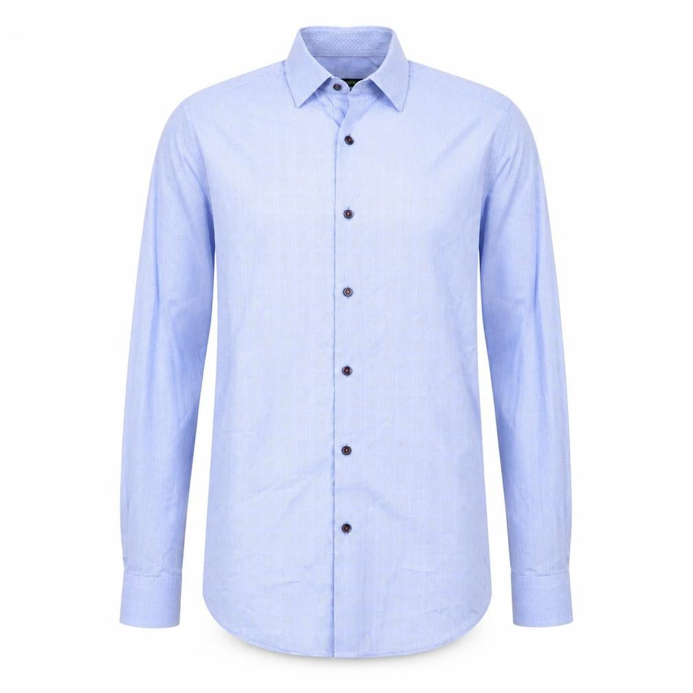 Remus Uomo Mens Blue Geometric Polyester Button-Up Size 14.5 Collared Button