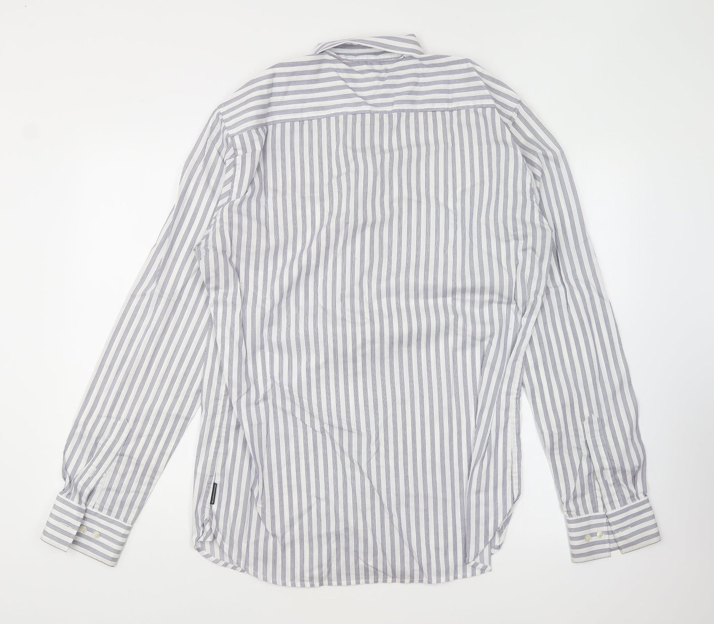 French Connection Mens Blue Striped Cotton Button-Up Size M Collared Button