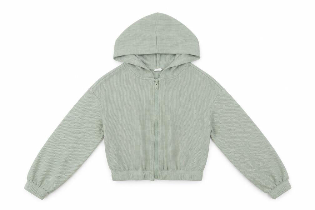 SheIn Girls Green Cotton Full Zip Hoodie Size 8 Years Zip