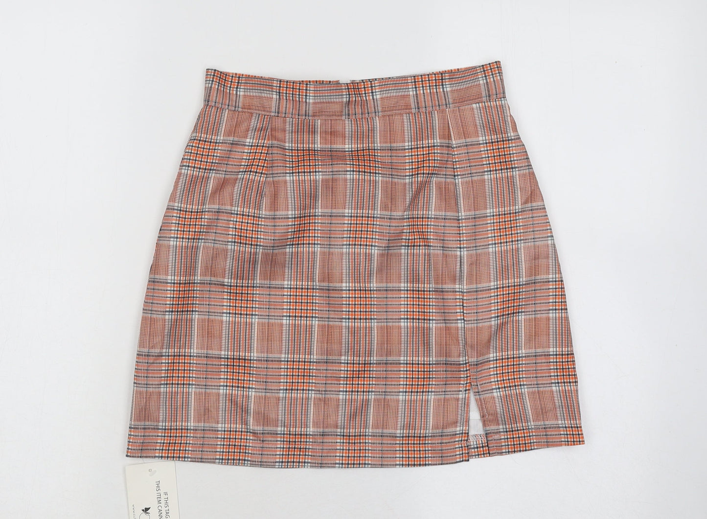 Cutie Womens Orange Plaid Polyester A-Line Skirt Size 8 Zip