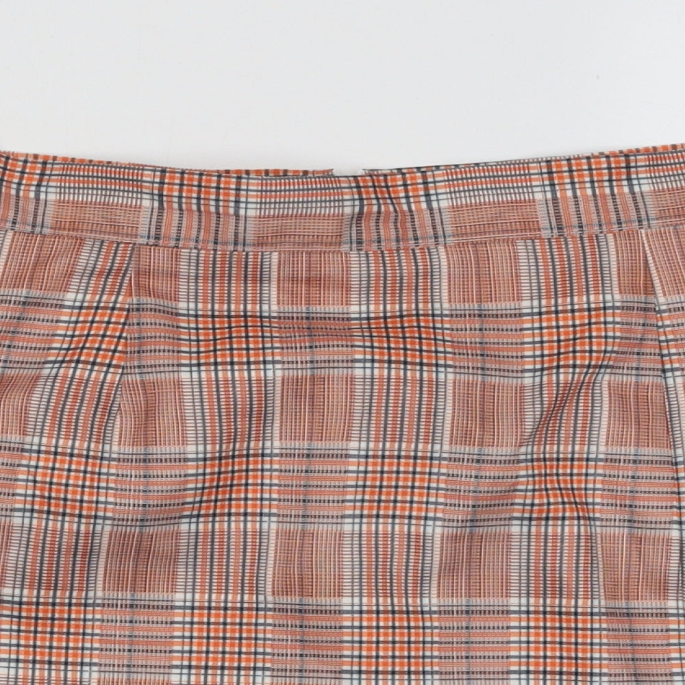 Cutie Womens Orange Plaid Polyester A-Line Skirt Size 8 Zip
