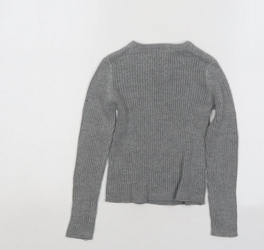 Tahari Girls Grey Round Neck Cotton Pullover Jumper Size 4 Years Pullover