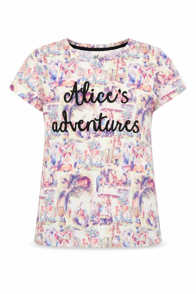 Alice's Adventures Womens Multicoloured Cotton Basic T-Shirt Size 6 Round Neck - Alice in Wonderland
