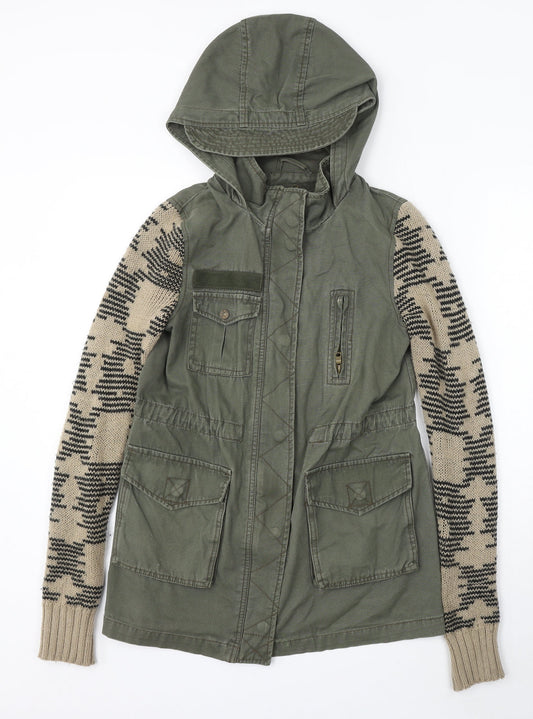 River Island Womens Green Geometric Parka Coat Size 6 Zip