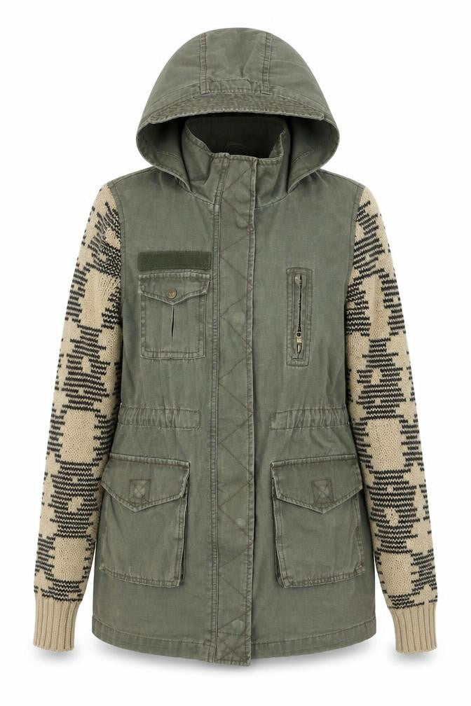 River Island Womens Green Geometric Parka Coat Size 6 Zip