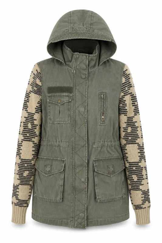 River Island Womens Green Geometric Parka Coat Size 6 Zip