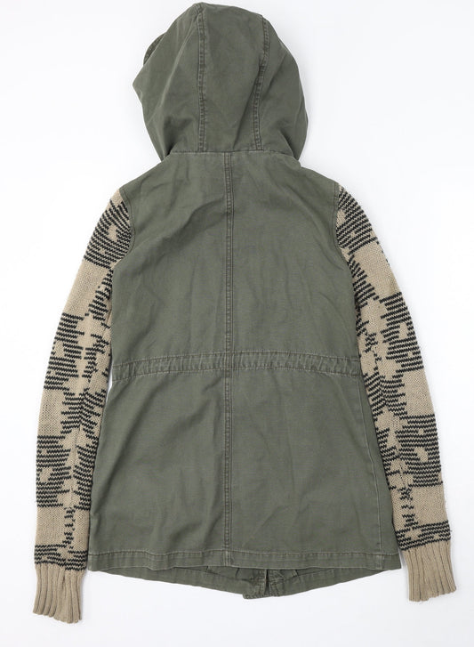 River Island Womens Green Geometric Parka Coat Size 6 Zip