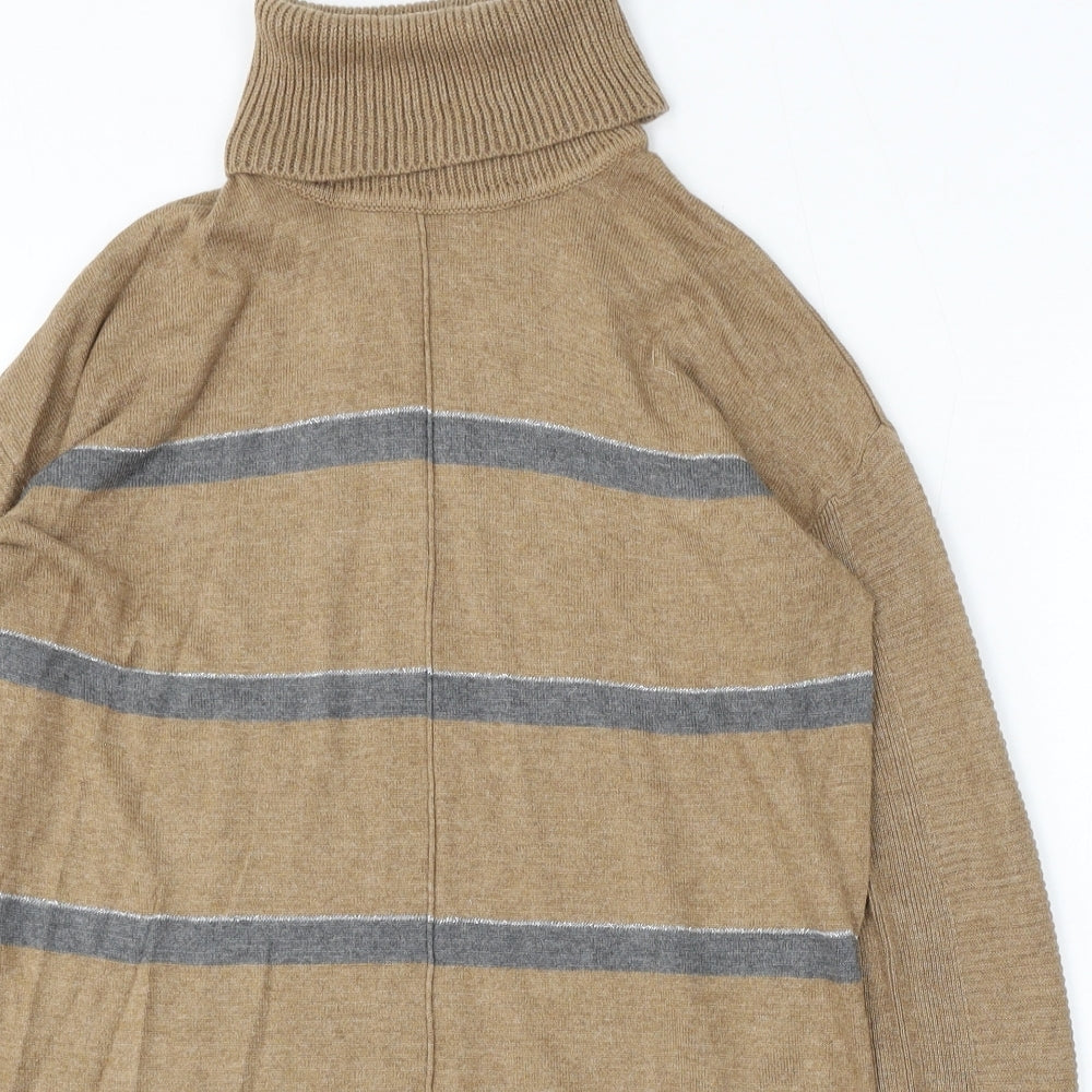 NEXT Womens Brown Roll Neck Striped Cotton Pullover Jumper Size 6