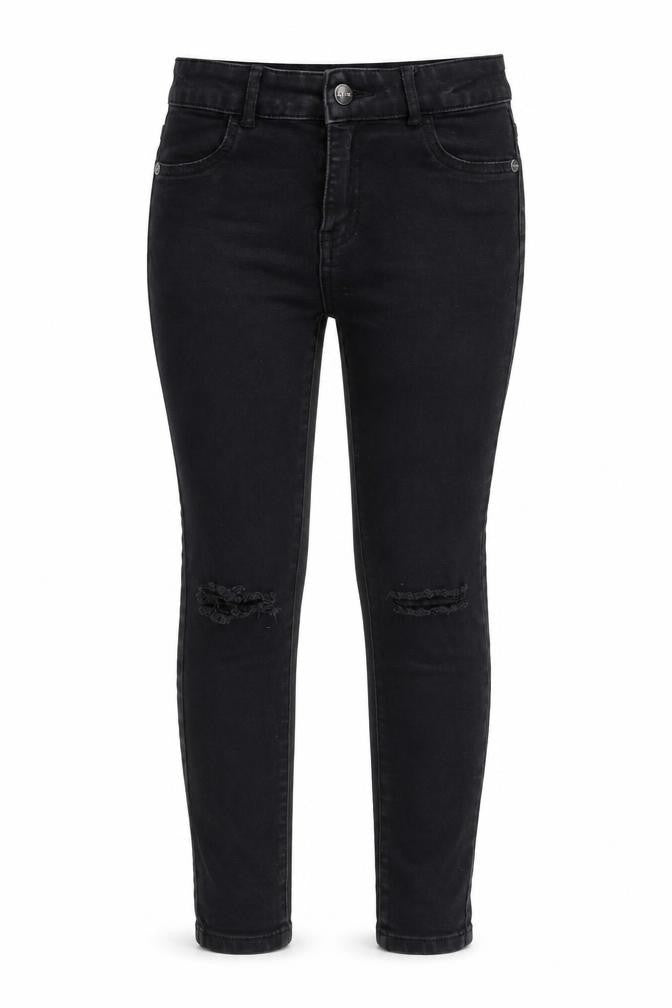 Lipsy Girls Black Cotton Skinny Jeans Size 12 Years Regular Zip - Distressed