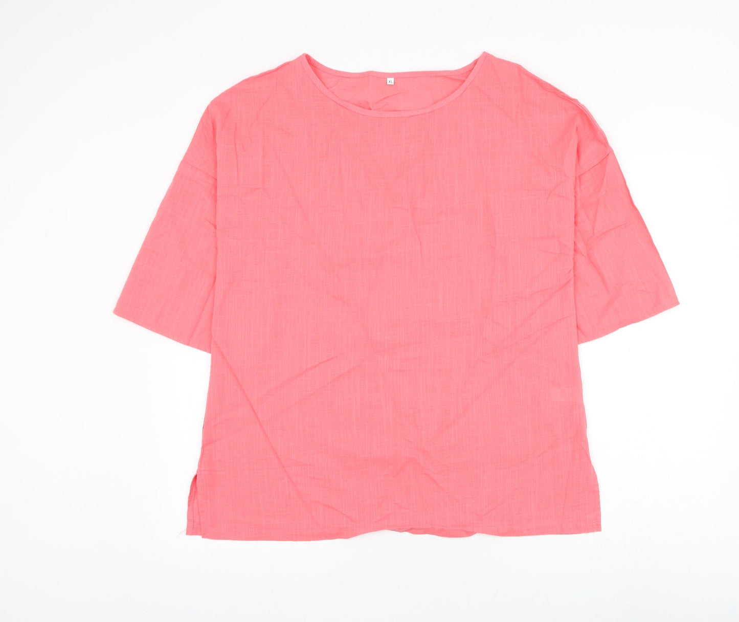 Preworn Womens Pink Polyester Basic Blouse Size XL Round Neck