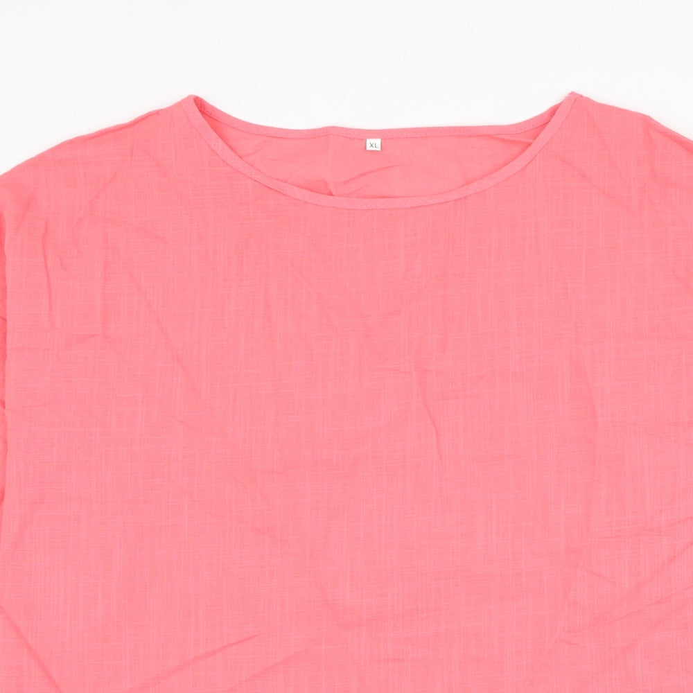 Preworn Womens Pink Polyester Basic Blouse Size XL Round Neck