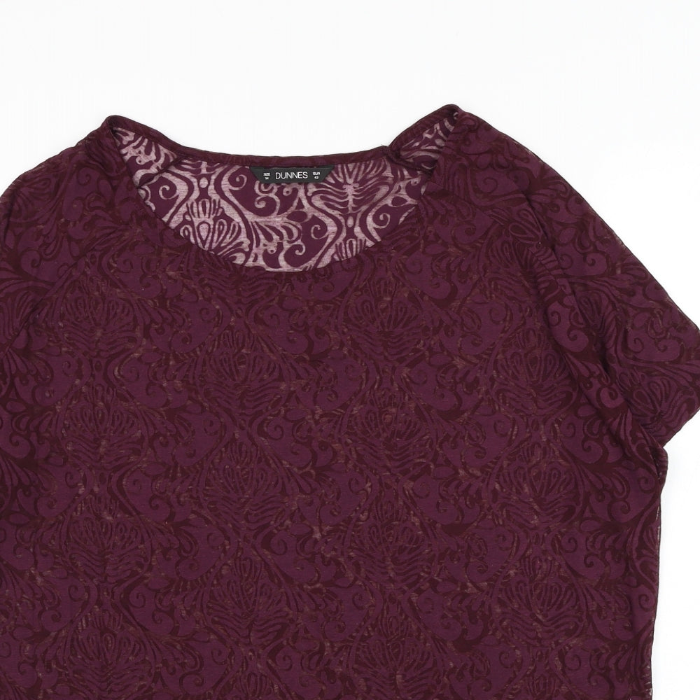 Dunnes Stores Womens Purple Geometric Polyester Basic T-Shirt Size 14 Round Neck