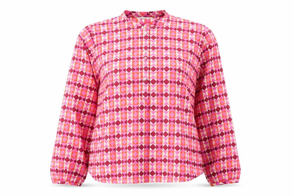 Gallery Womens Pink Geometric Polyester Basic Button-Up Size 10 Round Neck