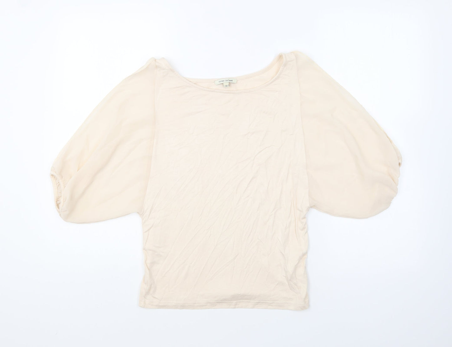 River Island Womens Beige Viscose Basic Blouse Size 10 Boat Neck