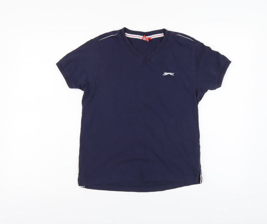 Slazenger Boys Blue Cotton Basic T-Shirt Size 9-10 Years V-Neck Pullover