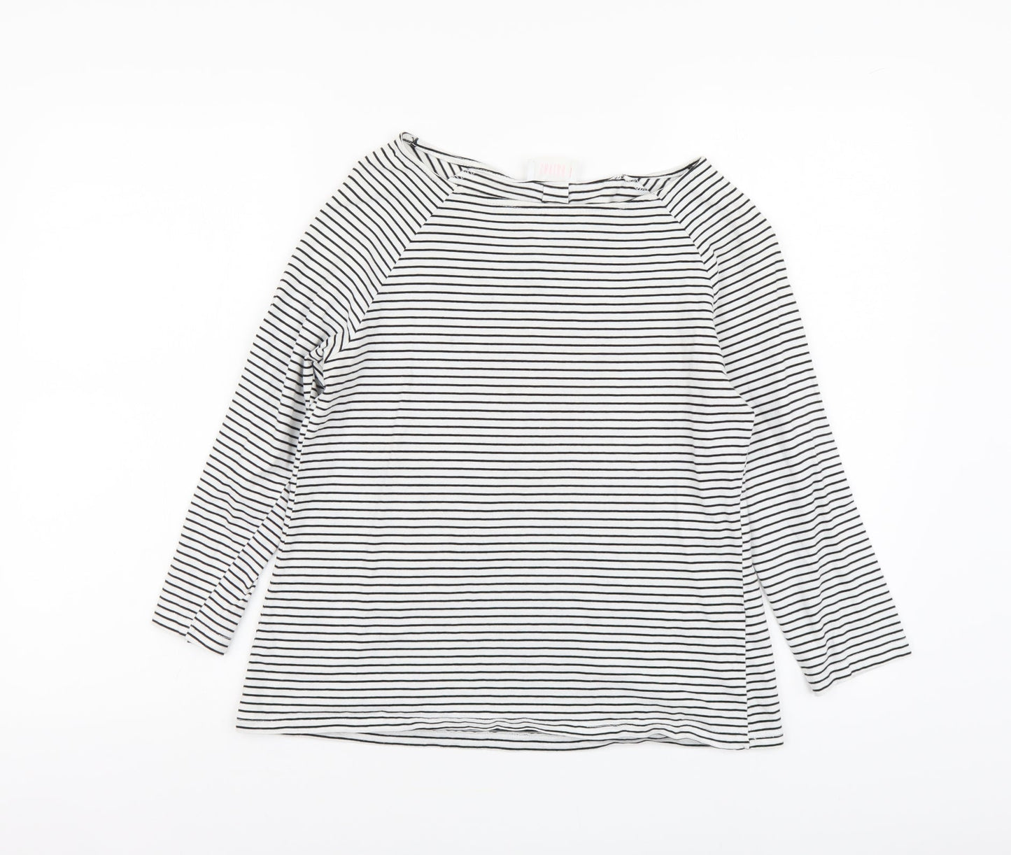 Savida Womens White Striped Cotton Basic T-Shirt Size M Boat Neck