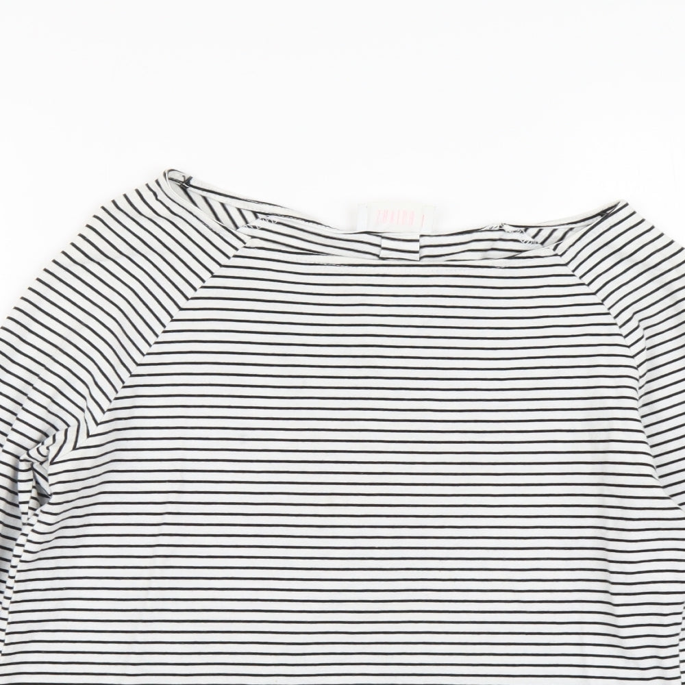 Savida Womens White Striped Cotton Basic T-Shirt Size M Boat Neck