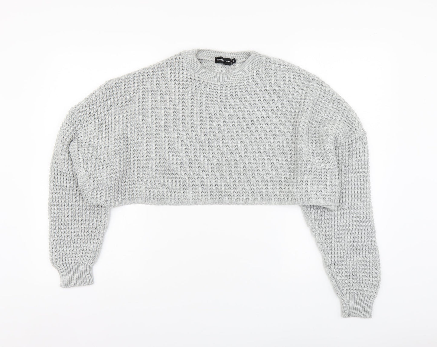 PRETTYLITTLETHING Womens Grey Round Neck Acrylic Pullover Jumper Size S