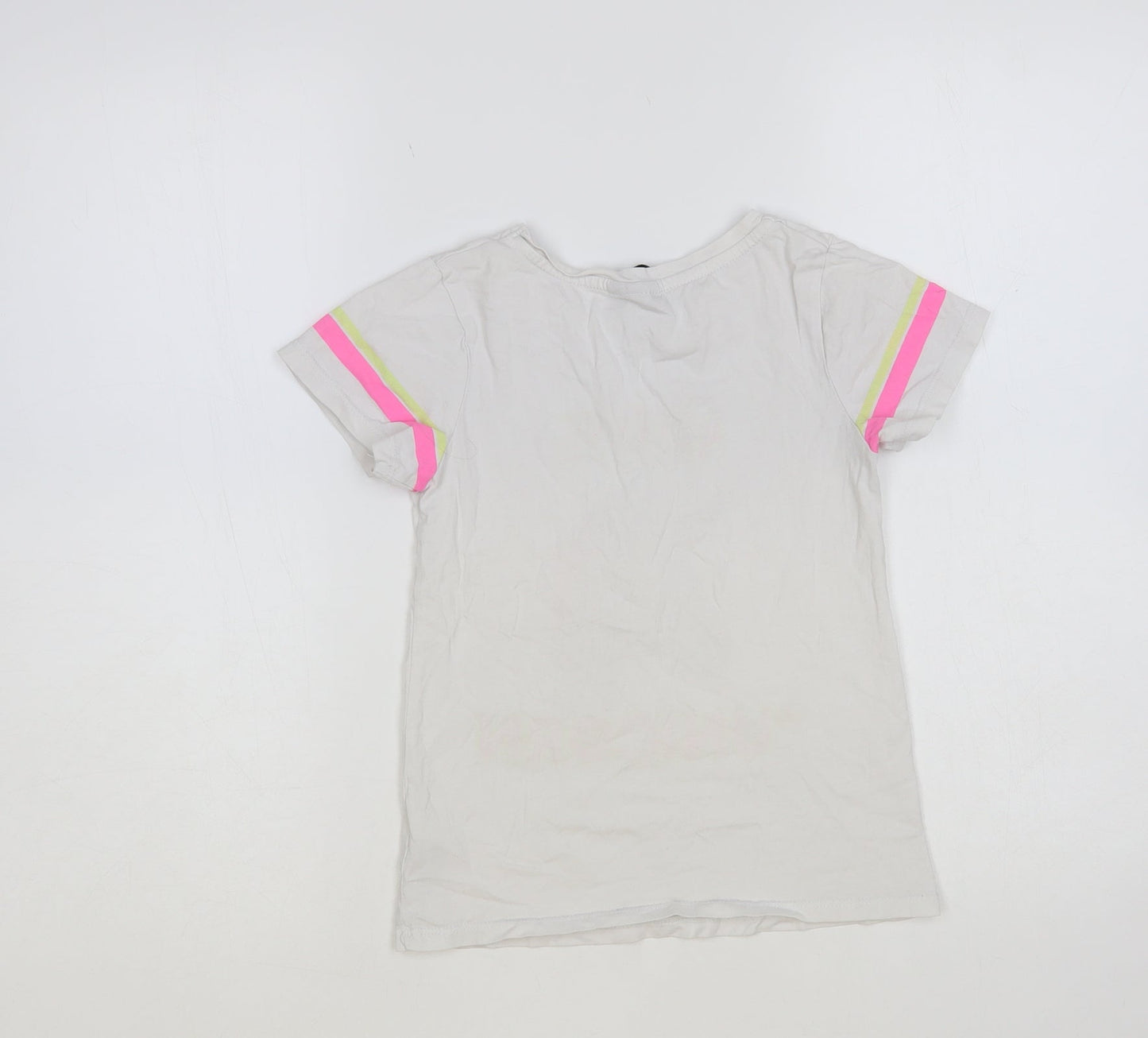 Primark Girls White Cotton Pullover T-Shirt Size 7-8 Years Crew Neck Pullover - Unicorn