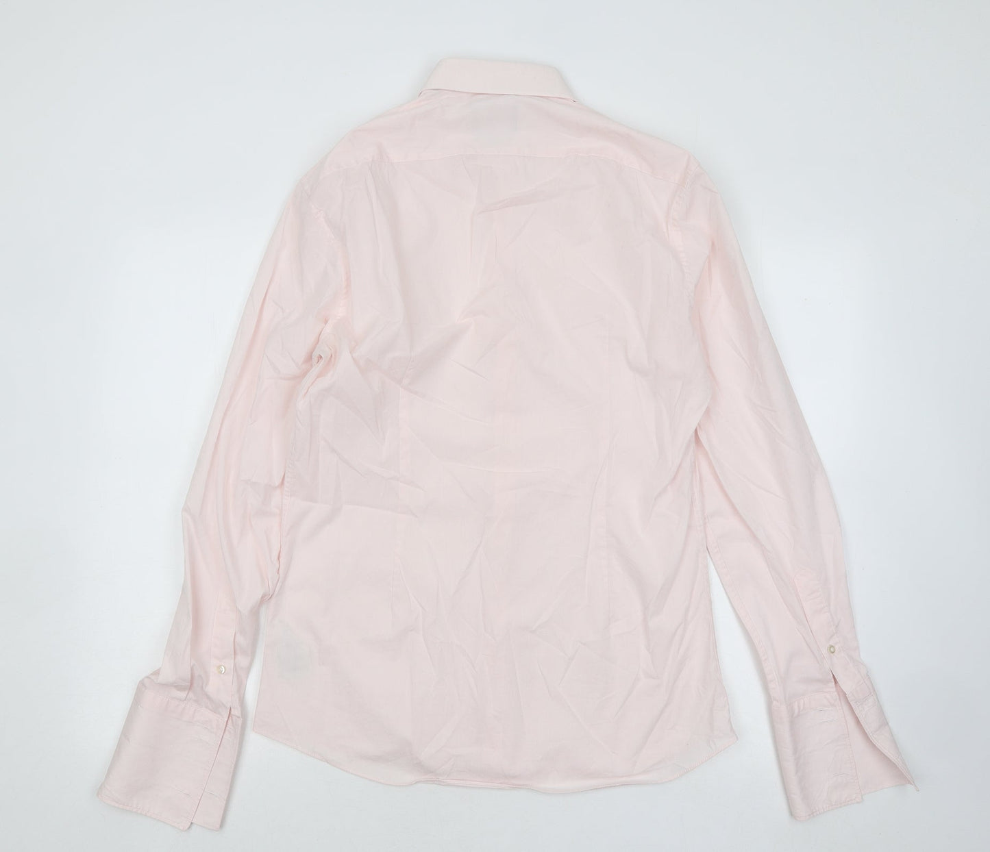 Moss London Mens Pink Geometric Cotton Button-Up Size 15.5 Collared Button