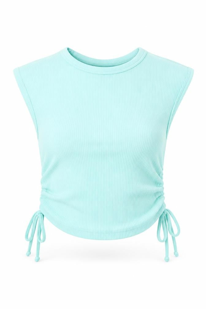 Dunnes Womens Blue Polyester Cropped Tank Size XS Round Neck Pullover - Ruched sides