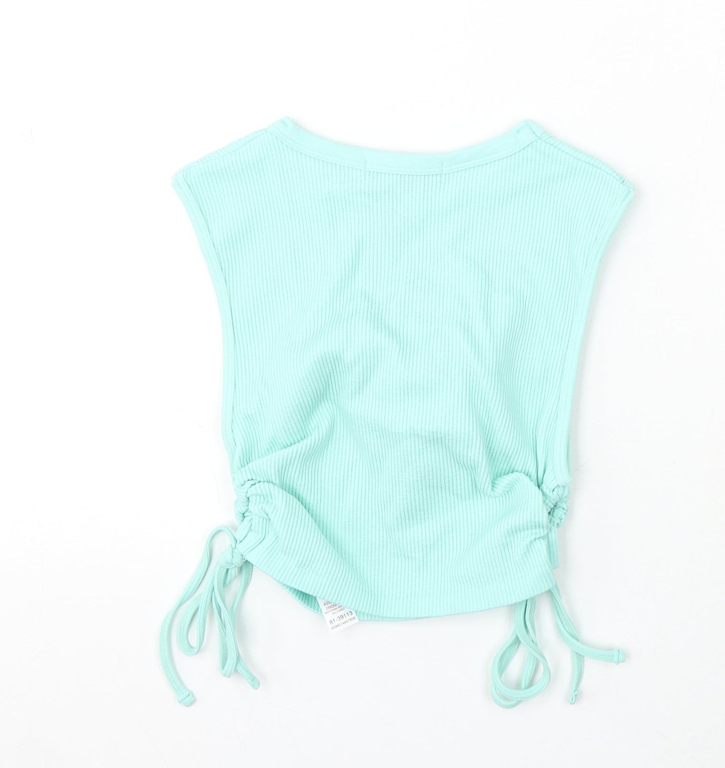 Dunnes Stores Womens Blue Polyester Cropped Tank Size XS Round Neck Pullover - Ruched sides