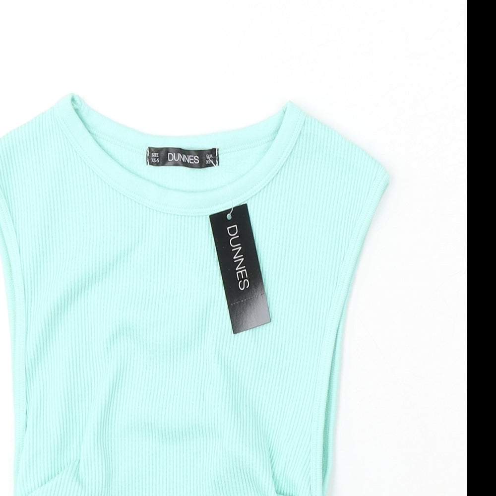 Dunnes Stores Womens Blue Polyester Cropped Tank Size XS Round Neck Pullover - Ruched sides