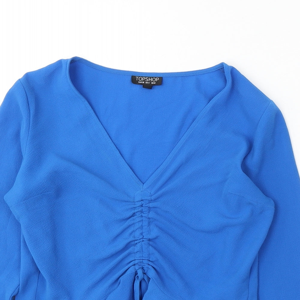 Topshop Womens Blue V-Neck Polyester Pullover Jumper Size 8