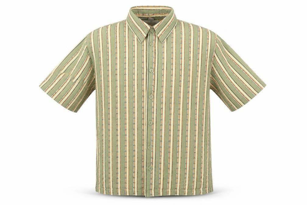 Essentials Mens Multicoloured Striped Polyester Button-Up Size S Collared Button