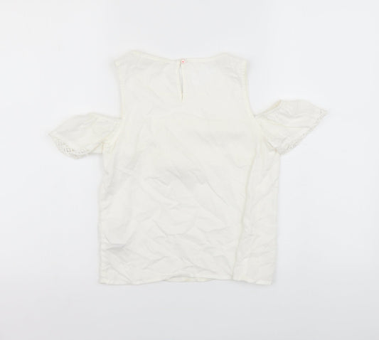 H&M Girls White Viscose Basic Tank Size 9-10 Years Round Neck Button