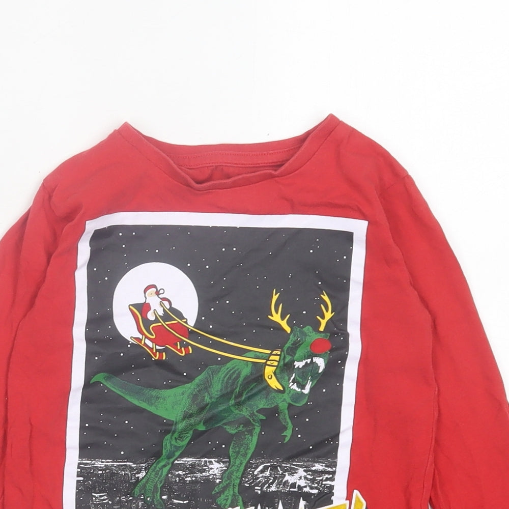 Dunnes Stores Boys Red Cotton Basic Casual Size 4 Years Crew Neck Pullover - Christmas