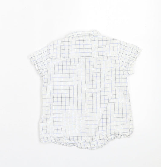 Fagottino Boys White Plaid Cotton Basic Button-Up Size 24 Months Collared Button
