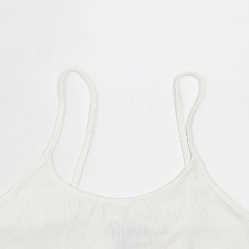 Primark Womens White Polyester Cropped Tank Size M Scoop Neck - Lettuce Edging