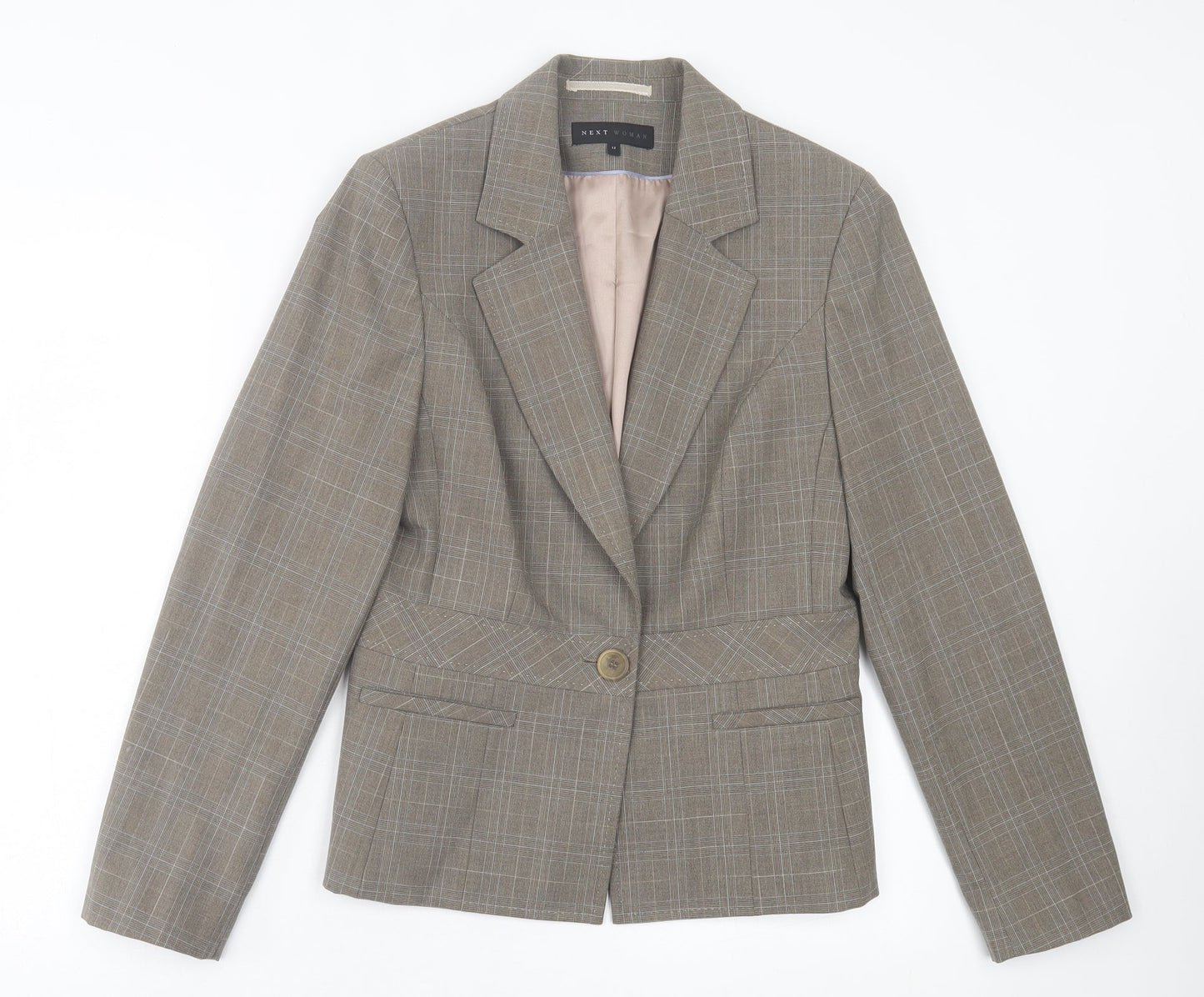 NEXT Womens Grey Plaid Jacket Blazer Size 12 Button
