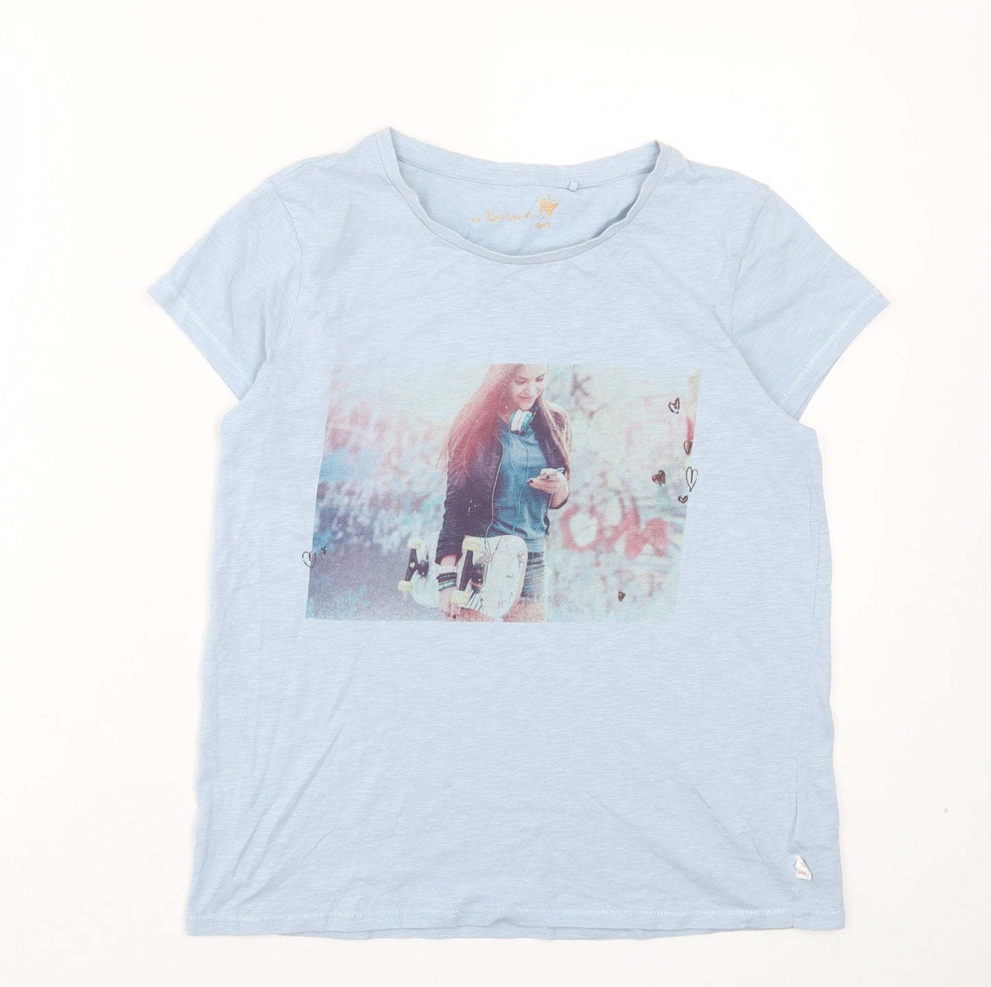 NEXT Girls Blue Cotton Basic T-Shirt Size 10 Years Crew Neck Pullover