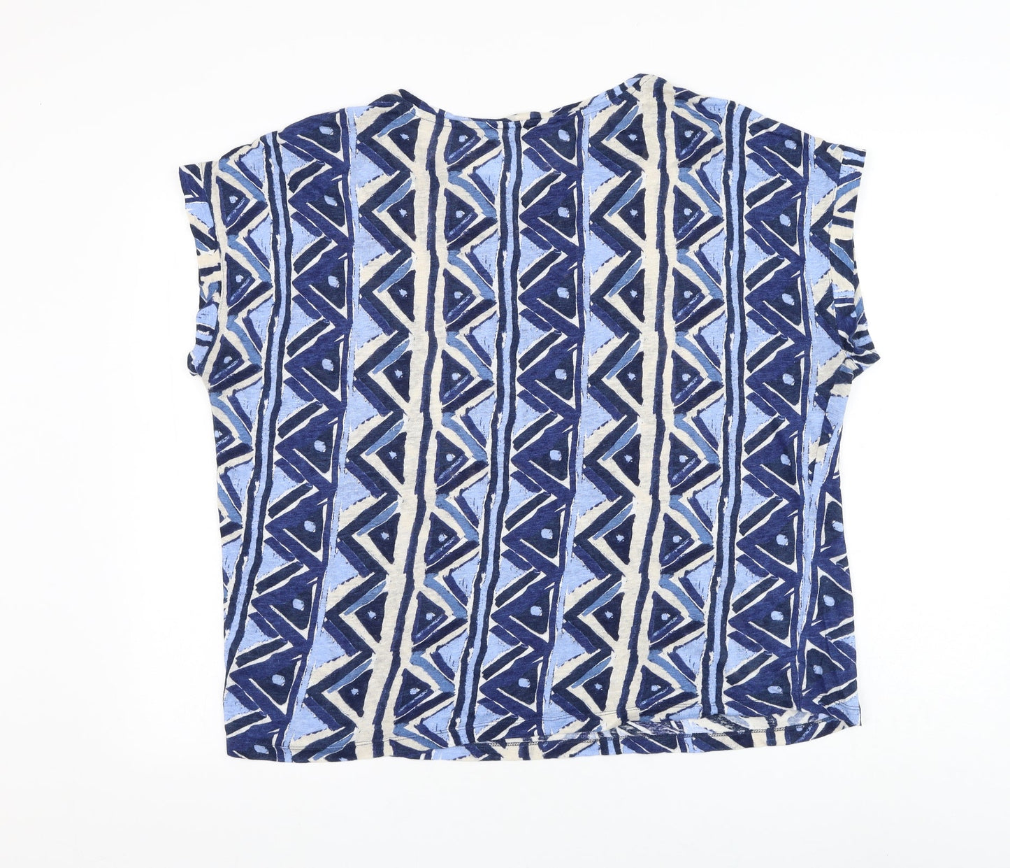 Monsoon Womens Blue Geometric Polyester Basic T-Shirt Size M Round Neck