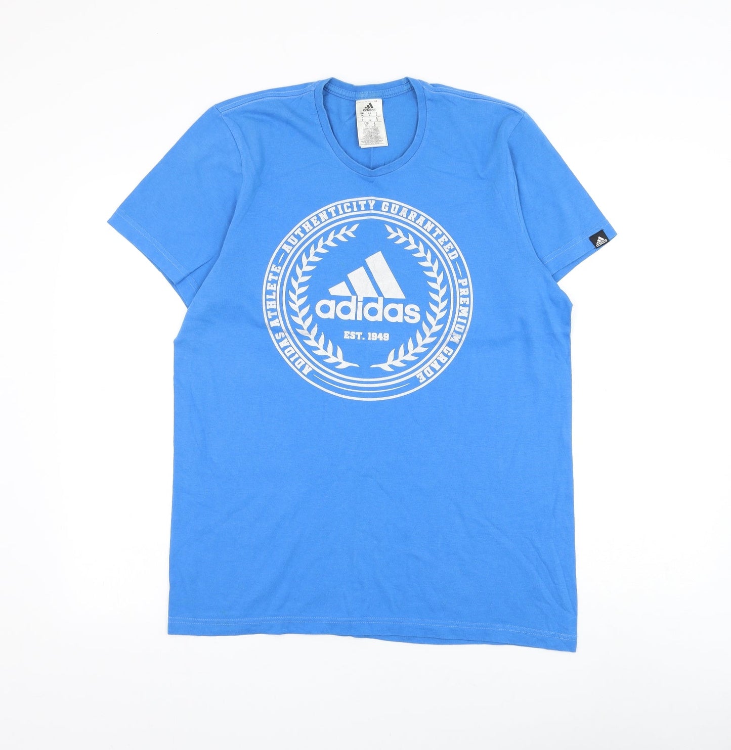 adidas Mens Blue Cotton T-Shirt Size S Round Neck