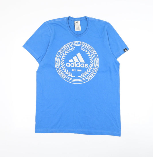 adidas Mens Blue Cotton T-Shirt Size S Round Neck
