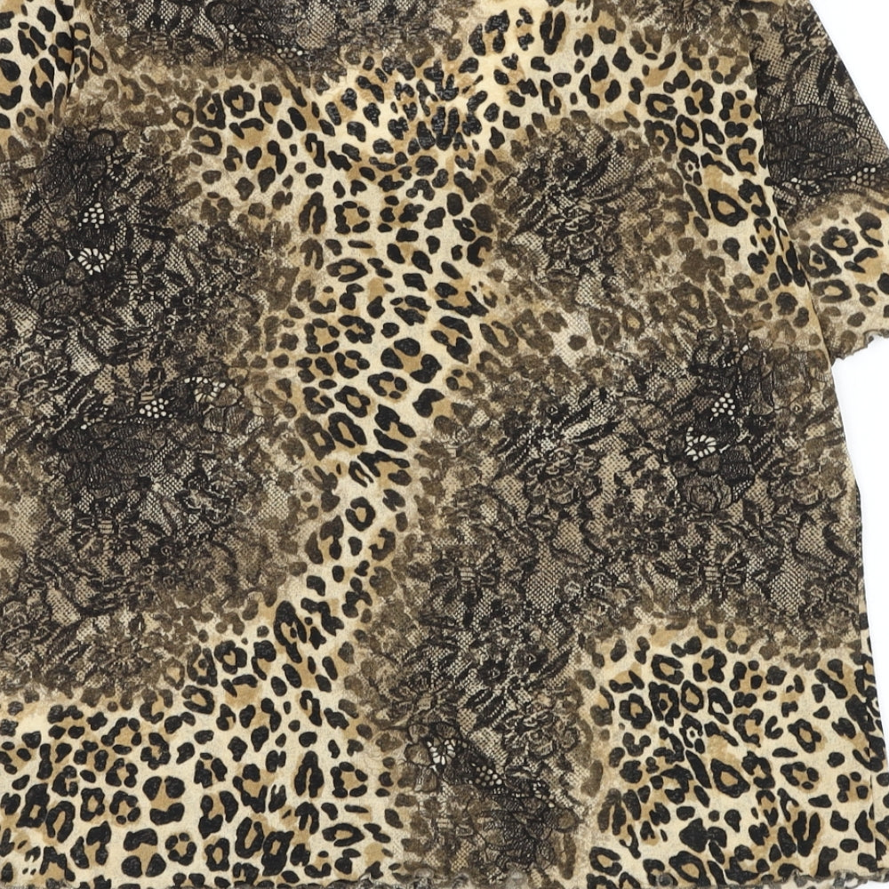 Gerry Weber Womens Brown Animal Print Polyester Basic Blouse Size 14 V-Neck - Lettuce Hem