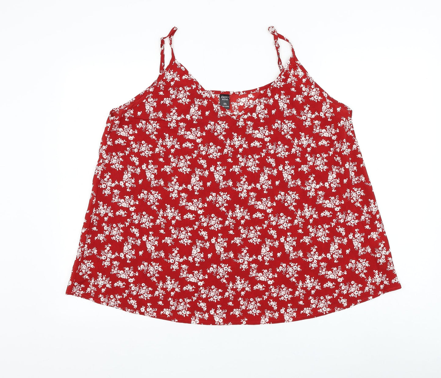 Emery Rose Womens Red Floral Polyester Camisole Tank Size 2XL V-Neck