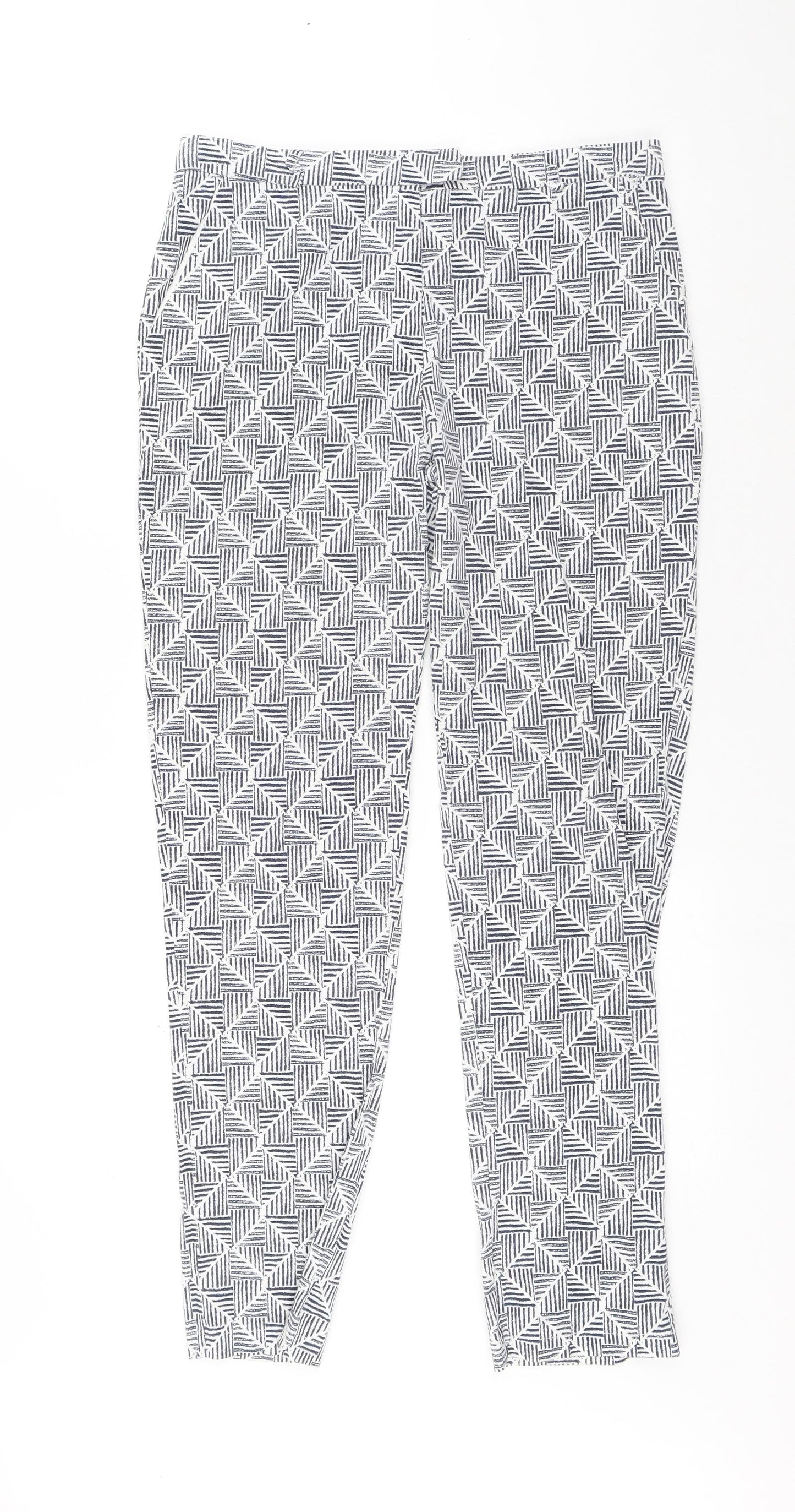 Preworn Womens White Geometric Polyester Chino Trousers Size 30 in L28 in Regular Zip