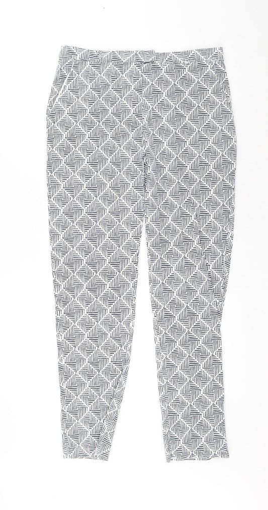 Preworn Womens White Geometric Polyester Chino Trousers Size 30 in L28 in Regular Zip
