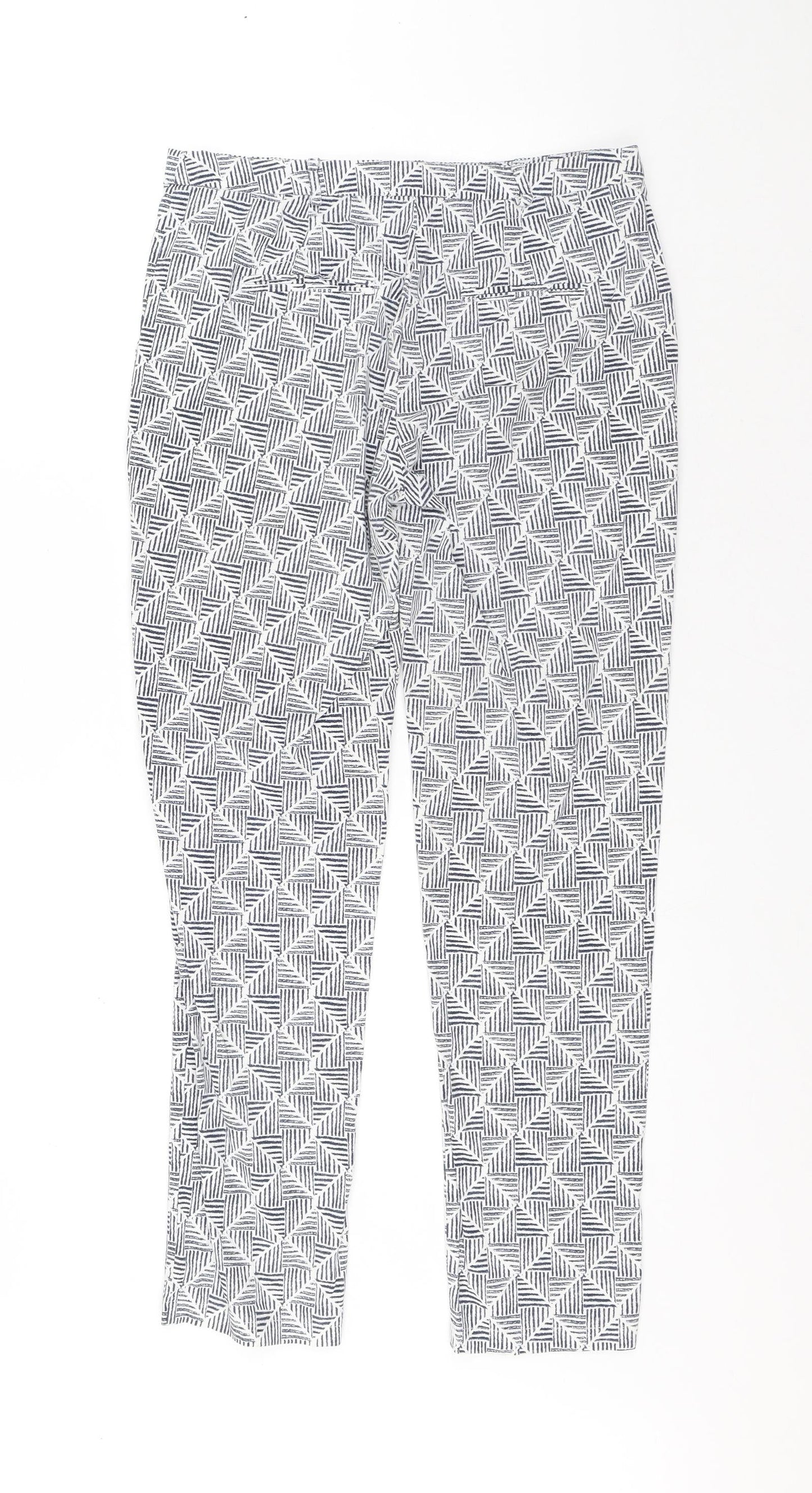 Preworn Womens White Geometric Polyester Chino Trousers Size 30 in L28 in Regular Zip