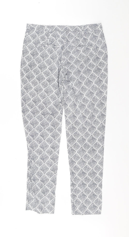 Preworn Womens White Geometric Polyester Chino Trousers Size 30 in L28 in Regular Zip