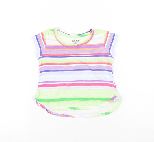 Gap Girls Multicoloured Striped Cotton Basic T-Shirt Size 12-18 Months Round Neck