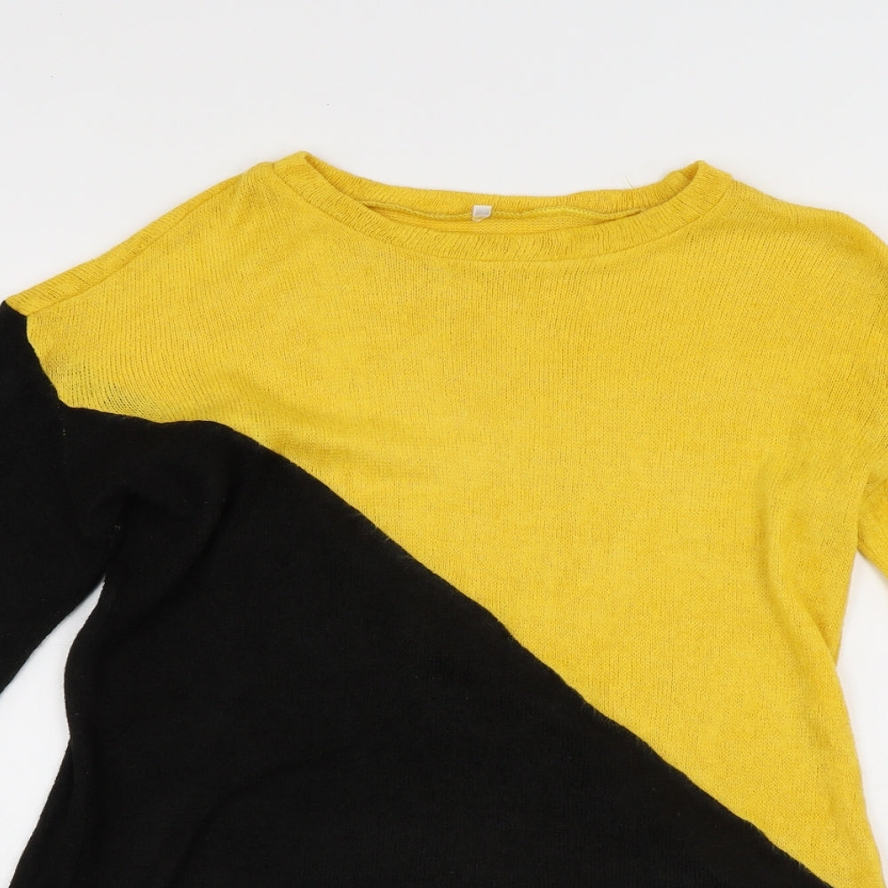 Preworn Womens Yellow Round Neck Geometric Polyester Pullover Jumper Size S