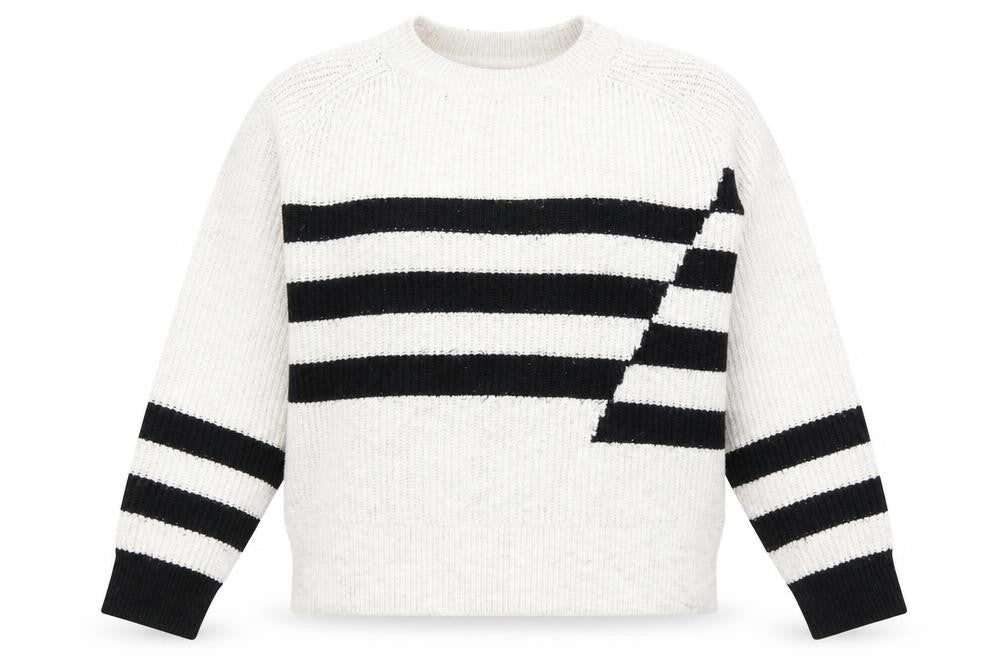 Marks and Spencer Womens White Round Neck Striped Acrylic Pullover Jumper Size M