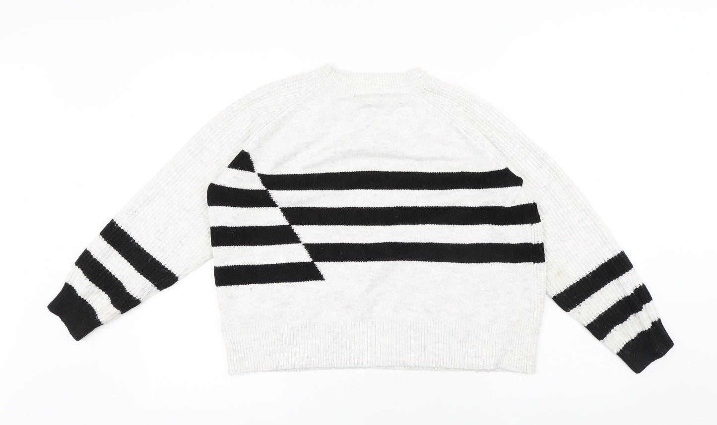 Marks and Spencer Womens White Round Neck Striped Acrylic Pullover Jumper Size M