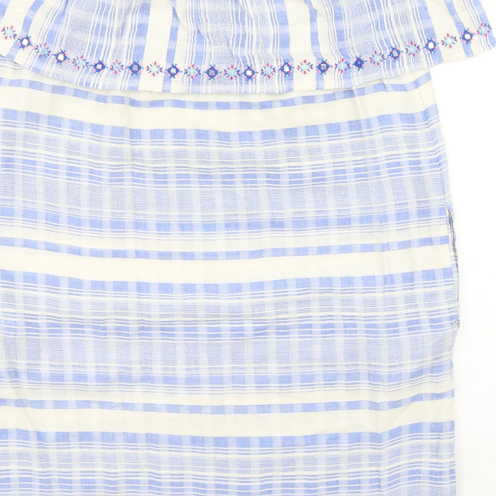 Accessorize Womens Blue Striped Cotton A-Line Size M Off the Shoulder