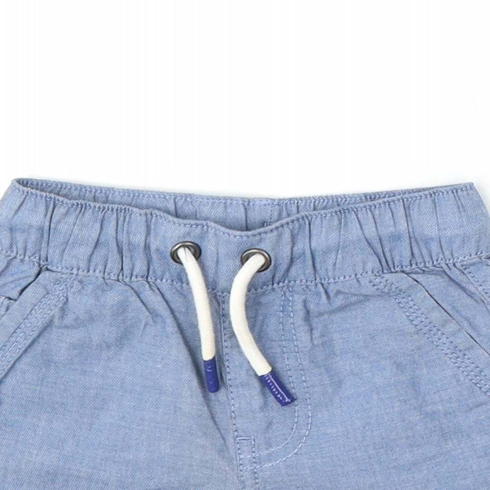 F&F Boys Blue Cotton Cropped Trousers Size 12-18 Months Drawstring - Shorts